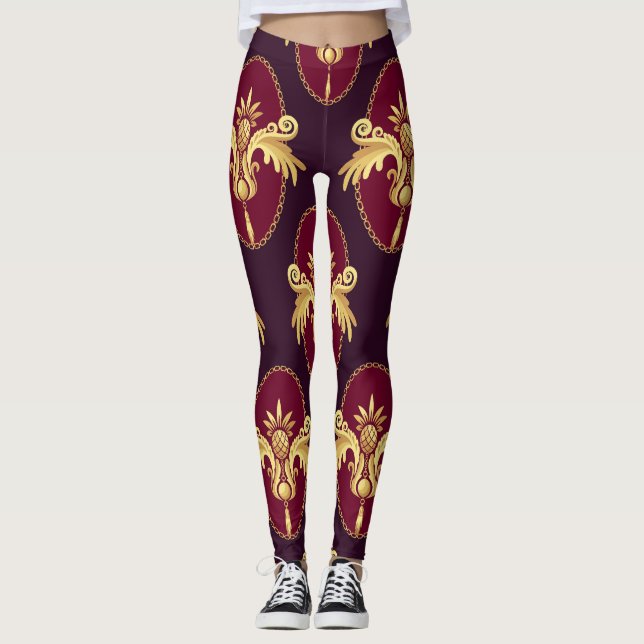 Legging Padrão Magenta de Conce Dourada Barroco (Frente)