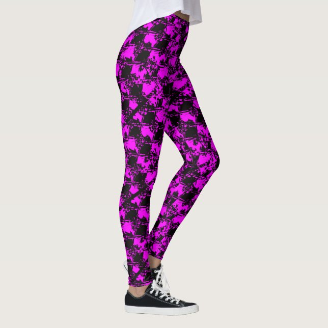 Legging Padrão Magenta Neon Geométrico Distress (Direita)