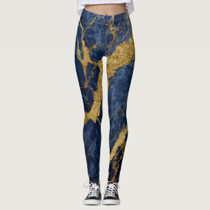 Legging Padrão Marble Azul com Dourado