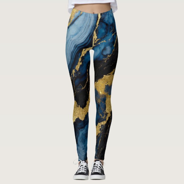 Legging Padrão Marble Azul com Dourado (Frente)