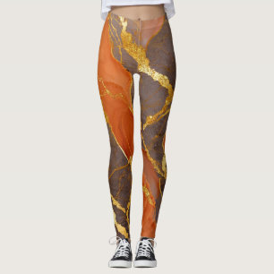 Legging Padrão Marble Laranja com Dourado