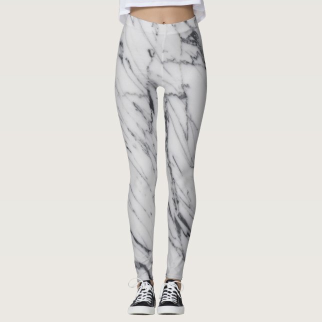 Legging Padrão Marble Stone Abstrato Branco Preto Ativo (Frente)