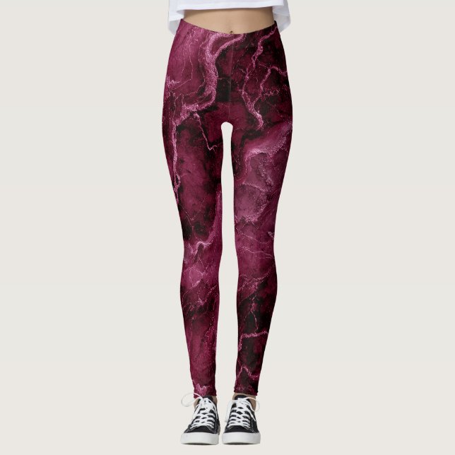 Legging Padrão marmoreado em magenta escura e rosa (Frente)