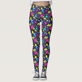 Legging Padrão Memphis Neon Shapes dos anos 80 no Marinho 