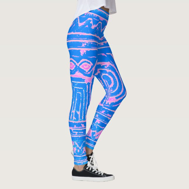 Legging Padrão Mesopotâmico Sumeriano Azul Rosa (Direita)
