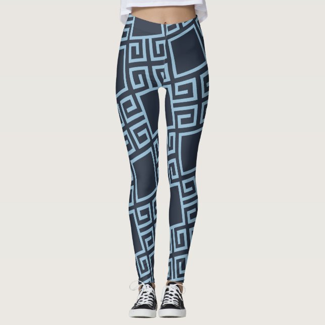 Legging Padrão mínimo branco azul tribal (Frente)