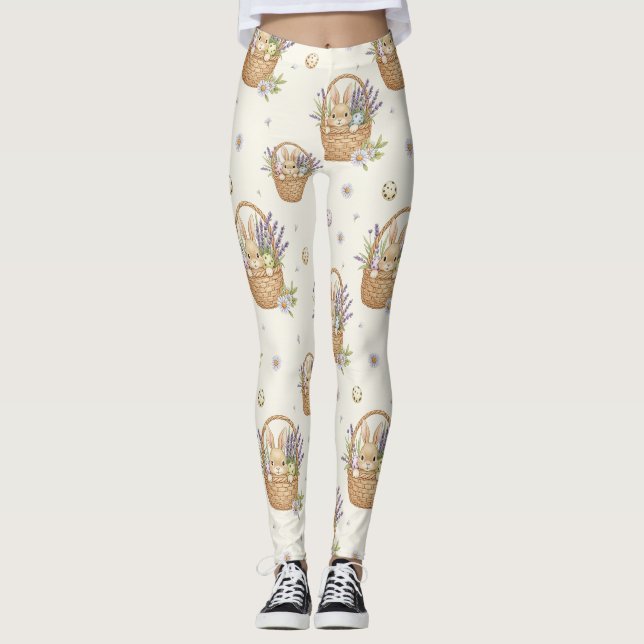 Legging Padrão Mínimo de Coelhinho da Páscoa Pastel de Pri (Frente)