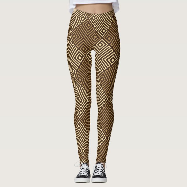 Legging Padrão Mínimo Tribal Beige Brown (Frente)