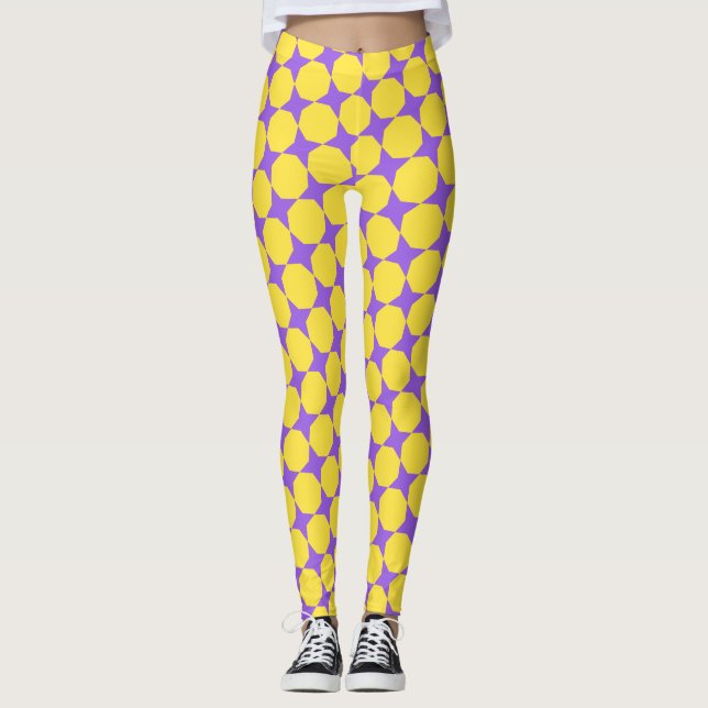 Legging Padrão mínimo violeta amarelo da bactéria (Frente)
