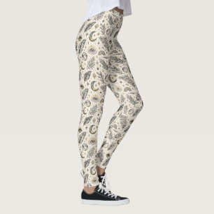 Legging Padrão Místico Celestial de Lua e Estrelas