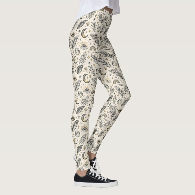 Legging Padrão Místico Celestial de Lua e Estrelas (Direita)