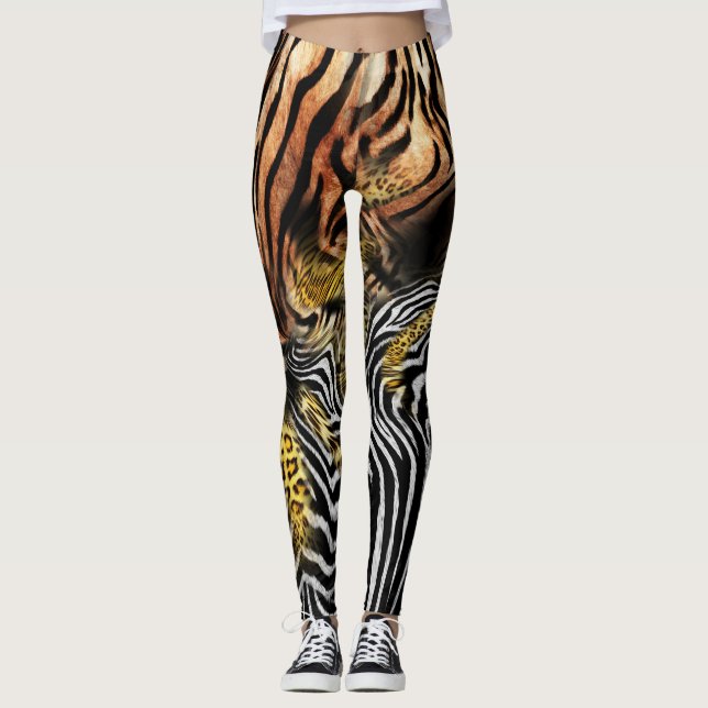 Legging Padrão Misto Da Pele Zebra Leopardo (Frente)