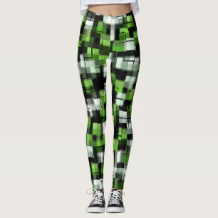 Legging Padrão Moderno Branco Verde