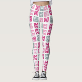 Legging Padrão moderno de caixa rosa e Cinza