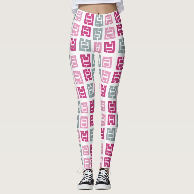 Legging Padrão moderno de caixa rosa e Cinza (Frente)