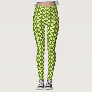 Legging Padrão Moderno de Folhas de Louro Verdes em Amarel