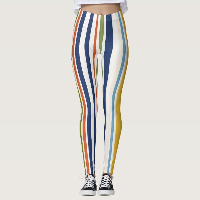 Legging Padrão Moderno de Listra Vertical Colorida (Frente)