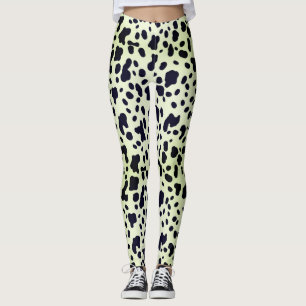 Legging Padrão Moderno de Manchas de Pele de Vaca Preta Ve