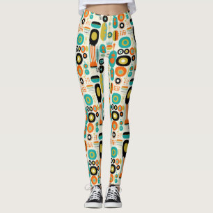 Legging Padrão Moderno de Meados do Século Colorido Estilo