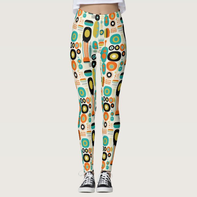 Legging Padrão Moderno de Meados do Século Colorido Estilo (Frente)