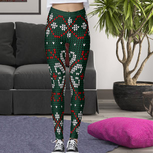 Legging Padrão Moderno de Natal Tricotado Ornamentado Pres