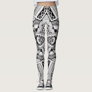 Legging Padrão moderno de tatuagem em preto e branco
