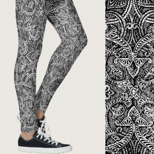Legging Padrão moderno de tendência de na moda preto e bra