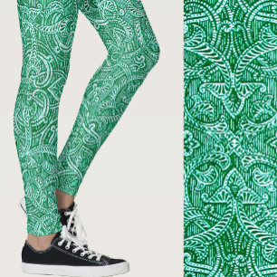 Legging Padrão moderno de tendência de na moda verde-azul