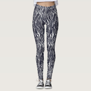 Legging Padrão Moderno de Zebra Negra-Abstrato e Branca