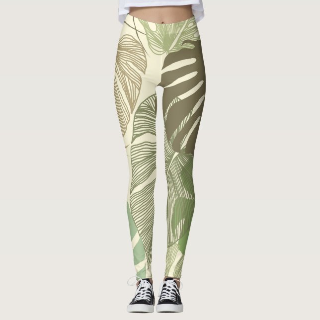 Legging Padrão Monstera Tropical Desenhada À Mão (Frente)
