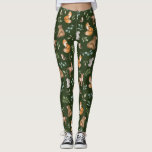 Legging Padrão Moody Green Woodland Forest<br><div class="desc">Este design adorável pertence à nossa coleção FABRICANTE FLORESTAL. Apresenta a nossa ilustração de aquarela original,  que descreve animais de floresta branca e elegantes folhas de cor aquosa verde.</div>