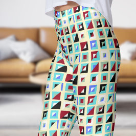 Legging Padrão Mosaico Chiffon Branco abstrato Lemon
