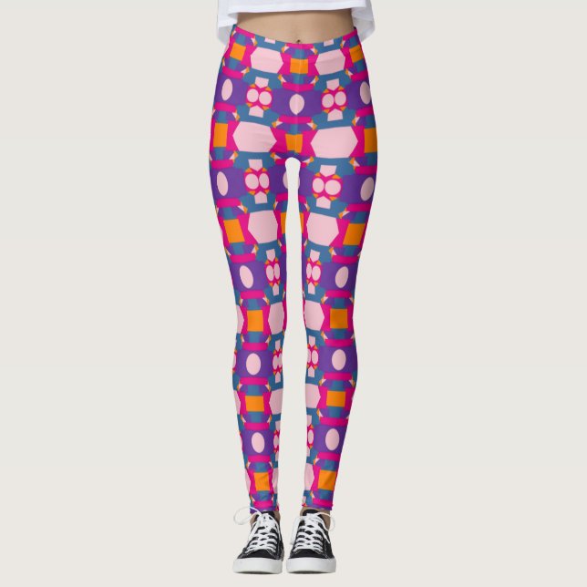 Legging Padrão multicolorido abstrato com Geometria rosa (Frente)
