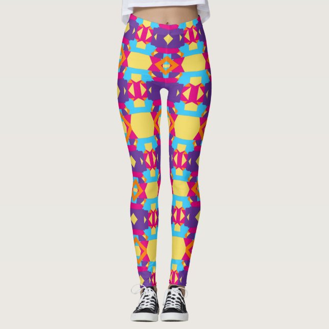 Legging Padrão multicolorido abstrato com Ouros (Frente)