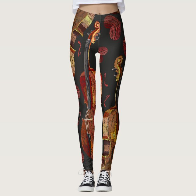 Legging Padrão Musical Violin Red Heart (Frente)