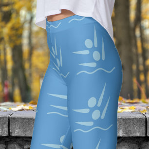 Legging Padrão Nadador Sincronizado de Mulheres Azuis Negr