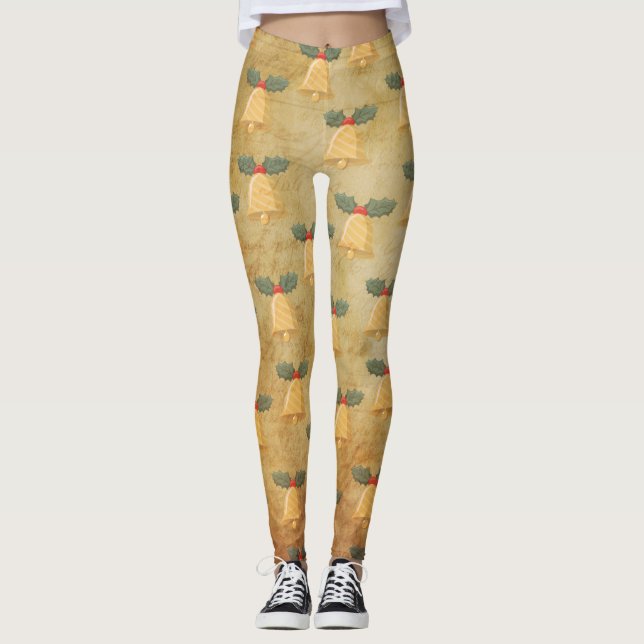 Legging Padrão Natalino Antigo Com Sininhos (Frente)