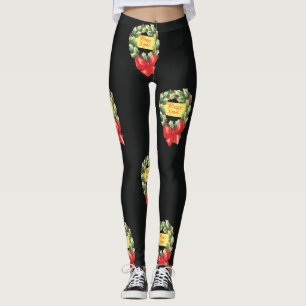 Legging Padrão Natalino Antigo, Feliz Natal em Grinalda