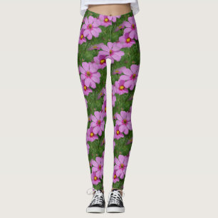Legging Padrão Natural das Flores de Cosmos Rosa