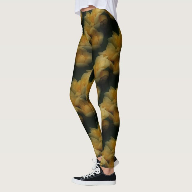 Legging Padrão Natural das Flores de Rosa Amarelas (Esquerda)