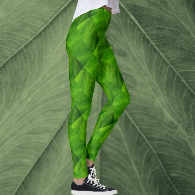 Legging Padrão Natural de Folha Verde Brilhante (Criador carregado)