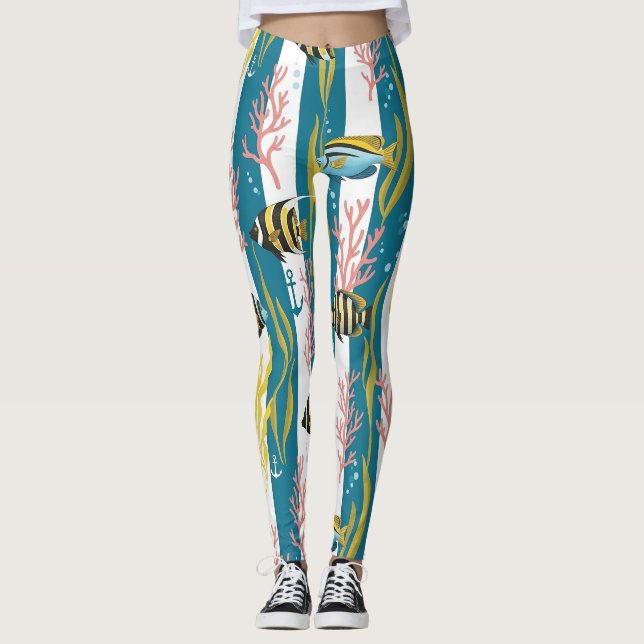 Legging Padrão Náutico de Aquarela Retro (14) (Frente)