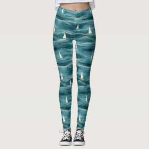 Legging Padrão Náutico de Ondas de Velero Costeiro (3)