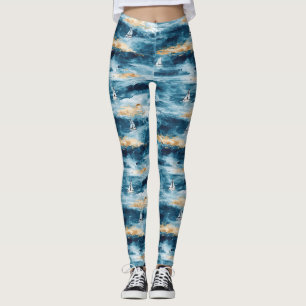 Legging Padrão Náutico de Ondas de Velero Costeiro (4)