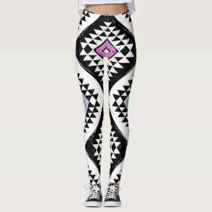 Legging Padrão Navajo Tribal Branco Negro