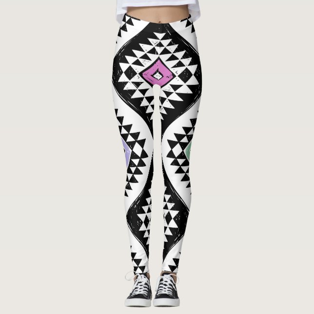 Legging Padrão Navajo Tribal Branco Negro (Frente)