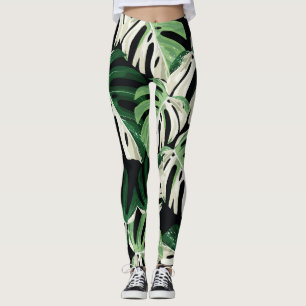 Legging Padrão Negro Exótico Monstera Leaf