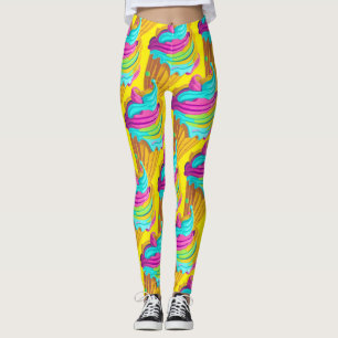 Legging Padrão Neon Bubble Gum Sorvete Cones