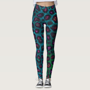 Legging Padrão Neon-Noir do Leopardo da Neve