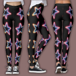 Legging Padrão Neon Vibrante | Estrela Elétrica dos Anos 8